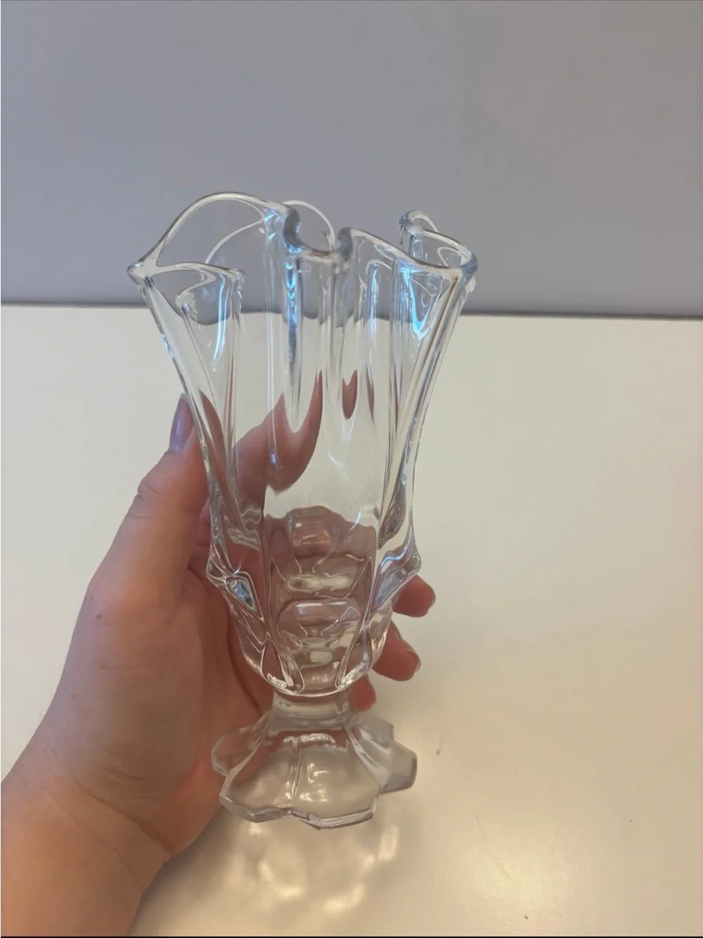 Fenton Art Glass Valencia Handkerchief Vase in clear glass
